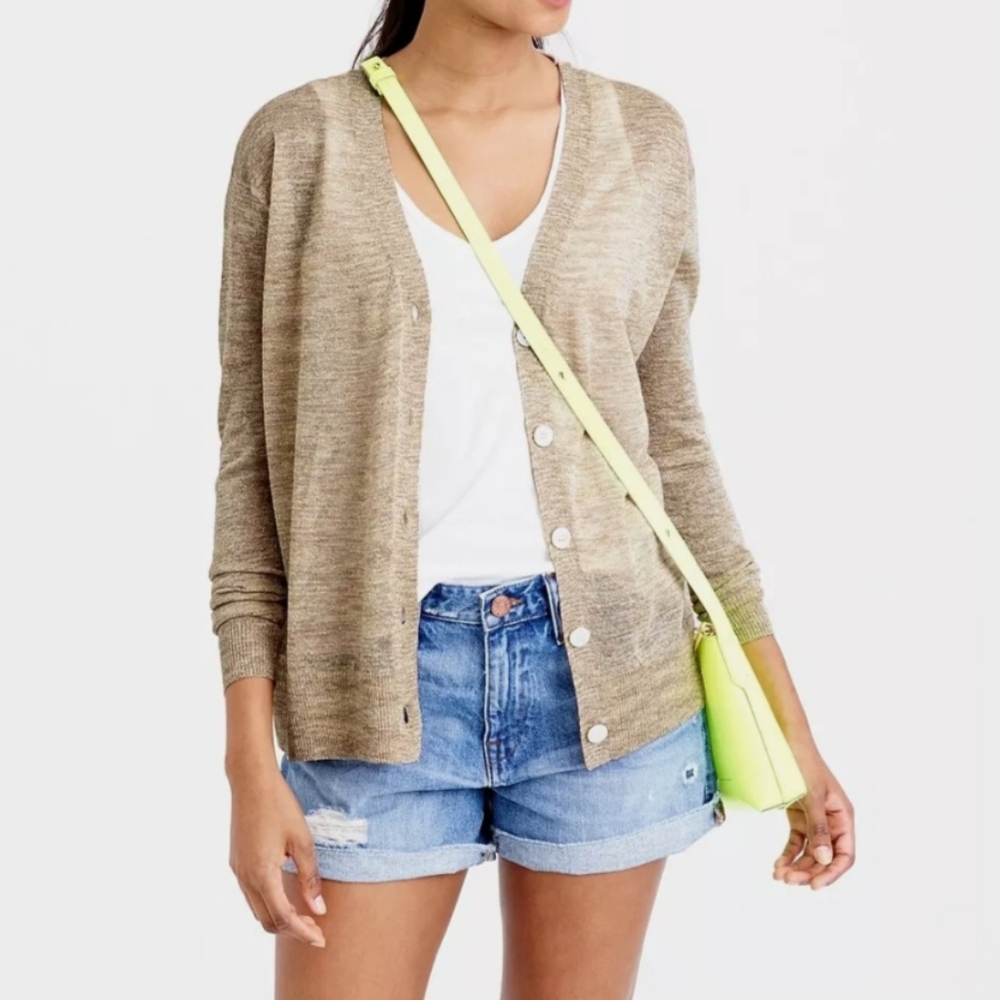 NWT J. Crew Oversized Cardigan Lightweight Space-dyed Gold Metallic, Size XS